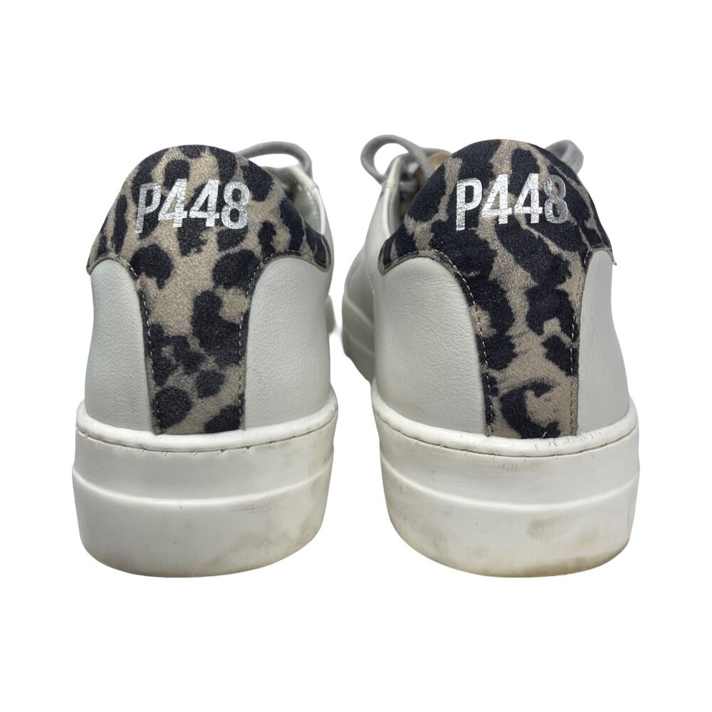 P448 Thea Platform Sneakers White Leather Leopard Heel EU 41 US 10 - Picture 3 of 10